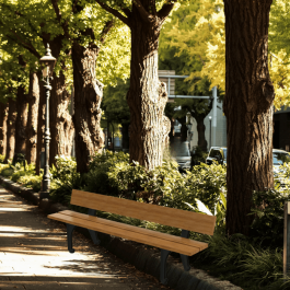 Banc urbain Bilbao, 200cm, Lames en bois exotique avec traitement fongicide