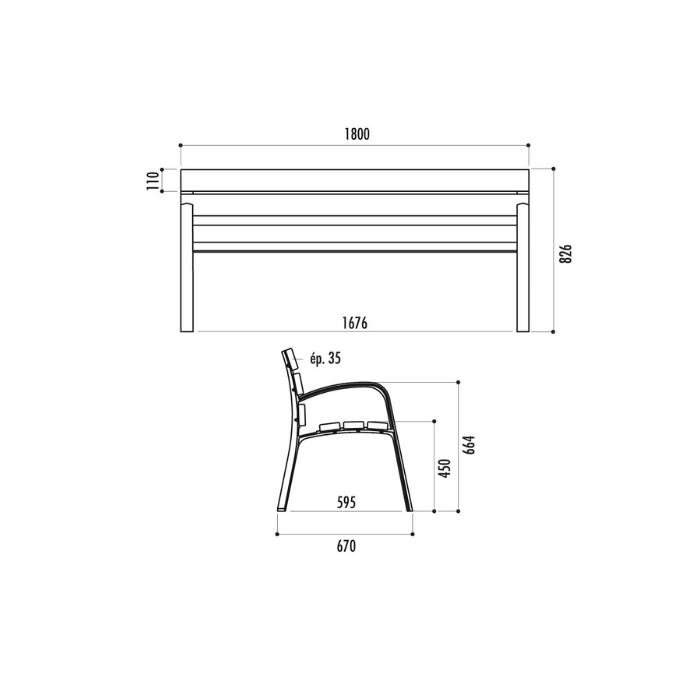 Banc urbain Modo, 300cm, 6 lames en bois exotique avec traitement protecteur fongicide Banc urbain Modo, 300cm, 6 lames en bois exotique avec traitement protecteur fongicide