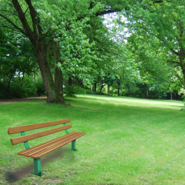 Banc urbain los Angeles, 195cm, 5 lames en bois traité pin du nord verni coloris châtaignier,  milieu urbain ou rural