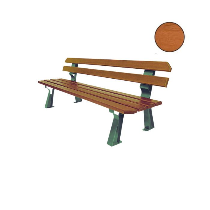 Banc urbain chicago, 190cm, 6 lames en bois traité pin du nord verni coloris châtaignier, bois exotique verni Banc urbain chicago, 190cm, 6 lames en bois traité pin du nord verni coloris châtaignier, bois exotique verni