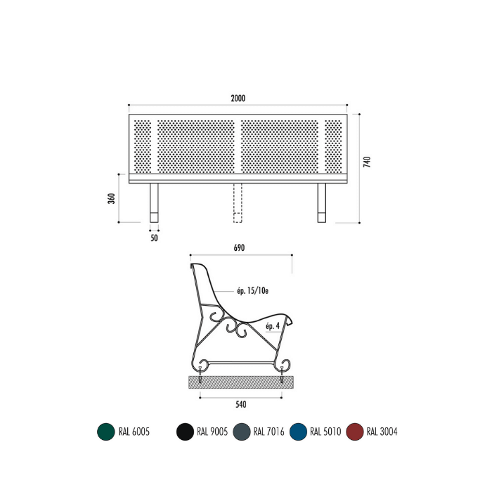 BANC URBAIN SANTIAGO 3 PIEDS