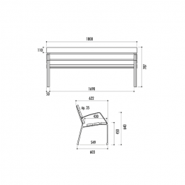 BANC MODO-08 6 LAMES 180 CM EN PIN