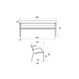 BANC MODO-08 5 LAMES 180 CM EN PIN