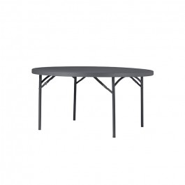 Table pliante ronde 150 cm gris foncé, plastique, résistante, solide, polyéthylène HDPE pur, recyclable, table 6 personnes