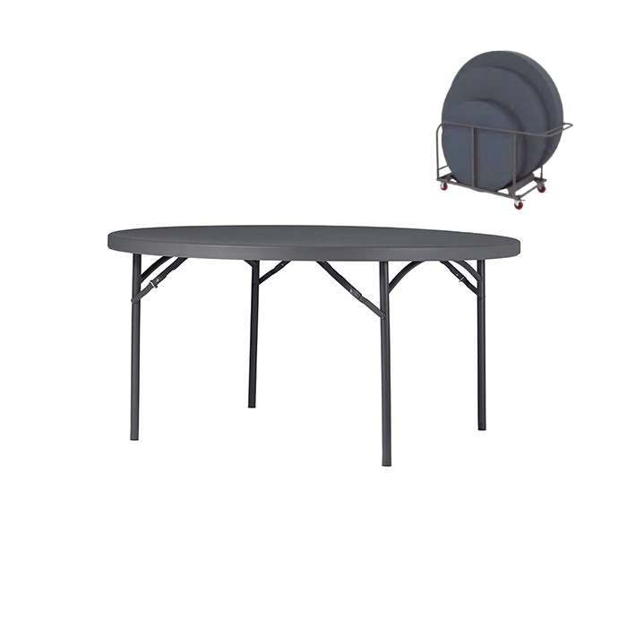 table-polyéthylène-circulaire-ronde-new-classic-zown-fap-collectivités-vue-de-face + chariot