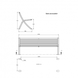 BANC GAMME HORIZON SANS  ACCOUDOIRS PEINT + TECK