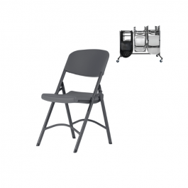 Chaises pliantes Norman ZOWN-Maxchief + chariot, gris anthracite plastique, solide, résistante, polyéthylène, recyclable
