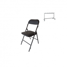 Chaises pliantes Prestige simili cuir noir - piètement noir M1, plastique, solide, polyéthylène HDPE pur, recyclable