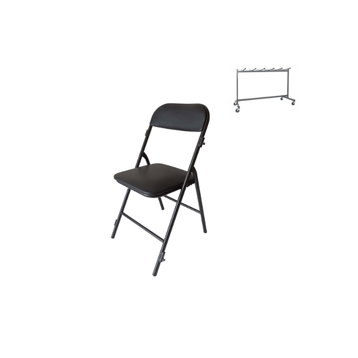 Lot de 36 Chaises pliantes Prestige simili cuir noir - piètement noir M1