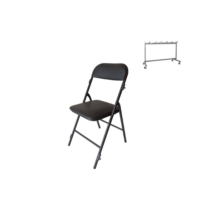 Chaises pliantes Prestige simili cuir noir - piètement noir M1, plastique, solide, polyéthylène HDPE pur, recyclable