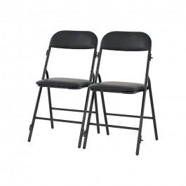 Chaise pliante Prestige simili cuir noir - piètement noir M1, gris, plastique, solide, polyéthylène HDPE pur, recyclable
