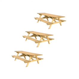 Lot de 3 tables pique-nique en bois à poser 230x75cm PMR