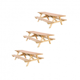 Lot de 3 tables pique-nique en bois à poser 200x75cm