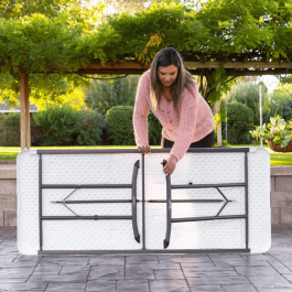 Tables pliantes, blanche nesting 183x76cm , plastique, résistante, solide, polyéthylène HDPE pur, recyclable, table 6 personnes