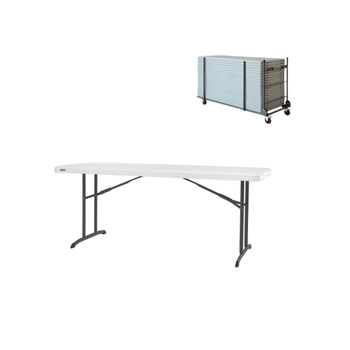 Lot de 20 tables pliantes polyéthylène blanche nesting 183x76cm - Lifetime +chariot