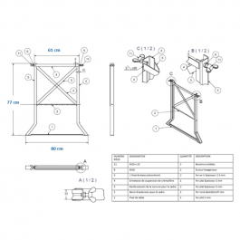 Lot de 4 réhausses pour table piètement cornière largeur 80 cm