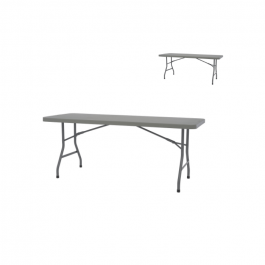 Table pliante 180 cm grise, plastique, résistante, solide, résistante, table 6 personnes, polyéthylène HDPE pur, recyclable