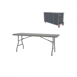 Table pliante 180 cm grise, plastique, résistante, solide, résistante, table 6 personnes, polyéthylène HDPE pur, recyclable