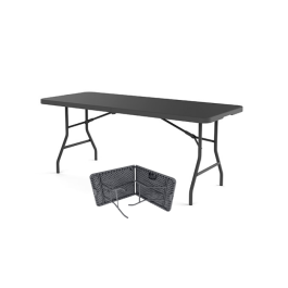 Table valise 180 cm gris foncé, plastique, résistante, solide, polyéthylène HDPE, pur recyclable, table 8 personnes