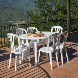 chaises blanche empilable Bistrot Garrotxa, plastique, résistante, solide, polyéthylène HDPE pur, recyclable
