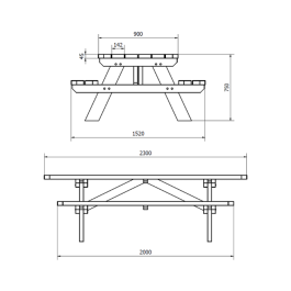 Table pique-nique en bois à poser 230x90cm PMR résistante, solide , éco-responsable Poids : 138 kg