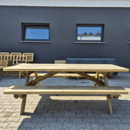 Table pique-nique en bois à poser 230x90cm PMR résistante, solide , éco-responsable Poids : 138 kg