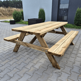 Lot de 3 tables pique-nique en bois de pin du nord  à poser 180x75cm, résistante, solide , éco-responsable Poids : 87 kg