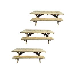 Lot de 3 tables pique-nique en bois à poser 230x90cm PMR  , résistante, solide , éco-responsable,