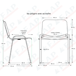 Chaise Iso empilable accrochable en polypro - piètement noir - Fabriquer en France