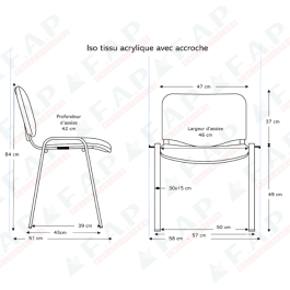 Chaise Iso empilable  accrochable en tissu M2-Fabrication française