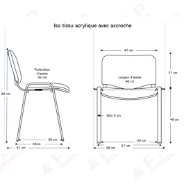 Chaise Iso empilable  accrochable en tissu M1-Fabrication française-FAP-Collectivités