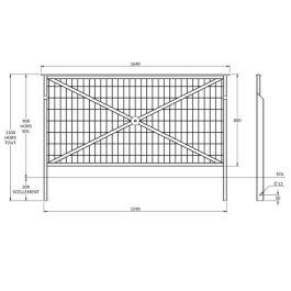 Barrière Croix de Saint André grillagée  de Fap Collectivités sur platines - longueur 164 cm