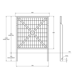 Barrière Croix de Saint André grillagée sur platines - longueur 0.84 cm Barrière Croix de Saint André grillagée sur platines - longueur 0.84 cm