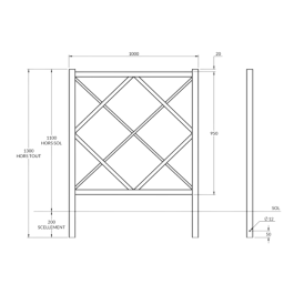 Barrière Losange à sceller - longueur 100 cm