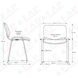 Chaise Iso Cluny en tissu enduis Mondial M2 empilable et accrochable - piètement noir