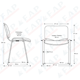 Chaise Iso Cluny en tissu enduit Urban M1 empilable accrochable - piètement chrome - fabrication française