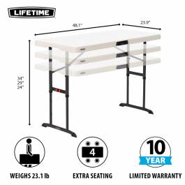 Table pliante polyéthylène blanche  122 x 61 x 61 / 74 / 86.4 cm nesting- Lifetime