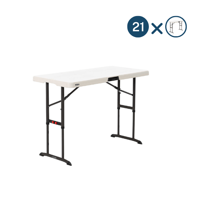 Robuste et polyvalente, la table pliante FAP Collectivités s’ajuste à vos besoins : 3 hauteurs, résistance 100 kg, coins renforc