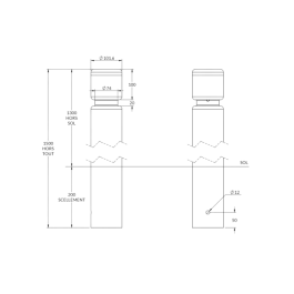 Potelet 1 gorge riveté à sceller Ø 102 mm - H 130 cm