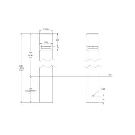 Potelet 1 gorge riveté à sceller Ø 102 mm - H 0,90 cm
