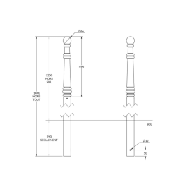 Potelet PMR Chambord à sceller Ø 60 mm - H 120 cm