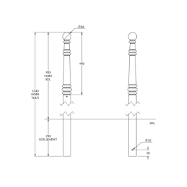Potelet Chambord à sceller Ø 60 mm - H 120 cm