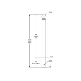 Potelet tête boule riveté à sceller Ø 76 mm - H 90 cm