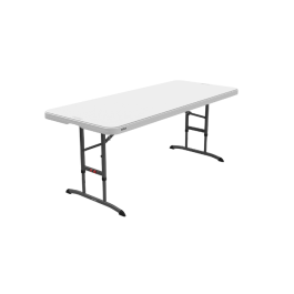 Table enfant pliante blanche 183x76cm hauteur ajustable, plastique, solide, polyéthylène HDPE pur, recyclable, table 6 personnes