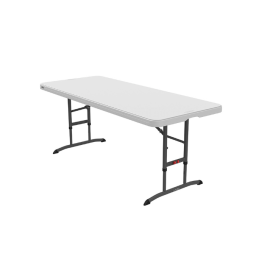 Table enfant pliante blanche 183x76cm hauteur ajustable, plastique, solide, polyéthylène HDPE pur, recyclable, table 6 personnes
