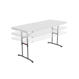 Table enfant pliante blanche 183x76cm hauteur ajustable, plastique, solide, polyéthylène HDPE pur, recyclable, table 6 personnes