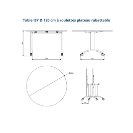 Table ronde rabattable sur roulettes mélaminée Ø120 cm| ISY