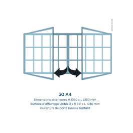 Vitrine "1000" vitrage Plexichocs® extérieure double battant- 30 A4 - PROCITY Bleu Clair