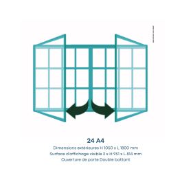 Vitrine "1000" vitrage Plexichocs® extérieure double battant- 24 A4 - PROCITY Bleu Clair