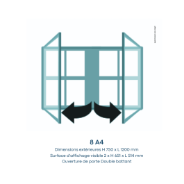 Vitrine "1000" vitrage Plexichocs® extérieure double battant- 8 A4 - PROCITY Bleu Clair